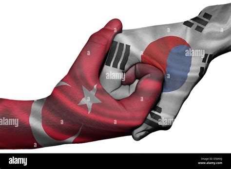 Diplomatic Handshake Between Countries Flags Of Turkey And South Korea