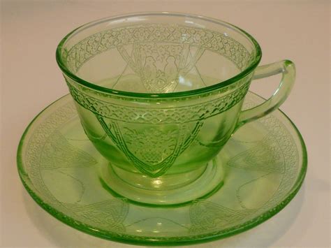 Green Depression Federal Glass Parrot Sylvan Cup And Saucer Sold On Ruby Lane