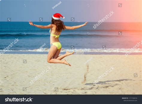 Sexy Girl On Beach Bikini Santa Stock Photo Shutterstock