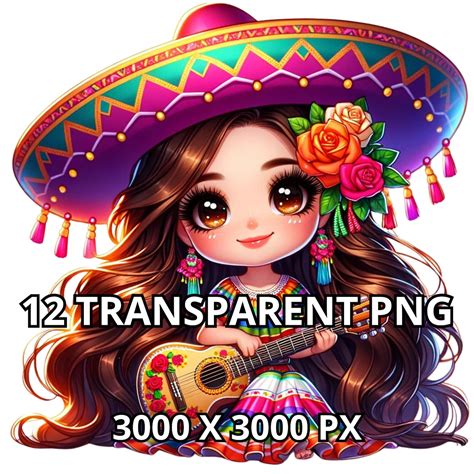 Super Cute Chibi Mexican Girl Clipart PNG Latina Princess Clipart