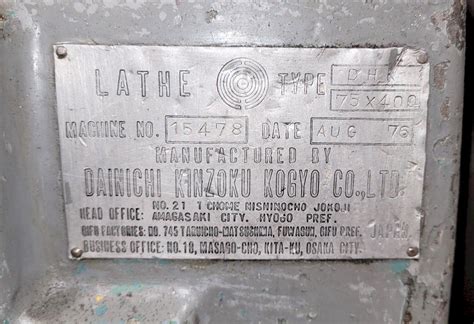 295” X 157” Dainichi Model Dhk 75 400 Heavy Duty Gap Type Lathe