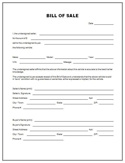 Free Printable Motor Vehicle Bill Of Sale - Templates Printable