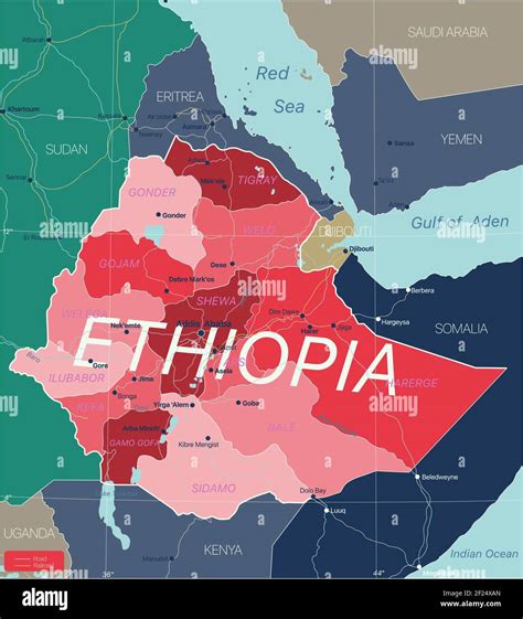 Etiop A Pa S Mapa Detallado Editable Con Regiones Ciudades Y Pueblos