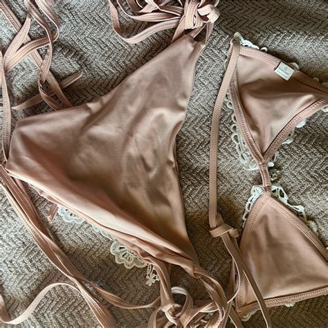 Light Pink Bikini With Lace And Rhinestone Gems And G Gem