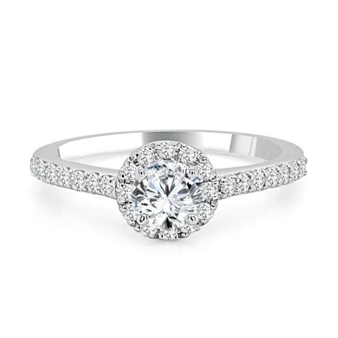 14k White Gold Classic Halo Diamond Engagement Ring With Rou Jeweler