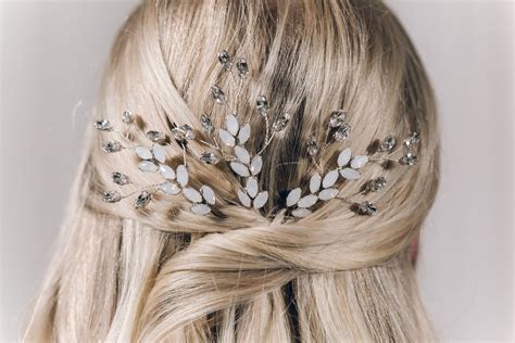 Opal Swarovski Crystal Wedding Hair Pins Opal And Silver Etsy