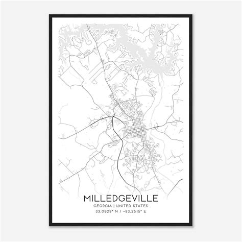 Milledgeville Georgia Map Poster, Modern Home Decor Wall Art Print
