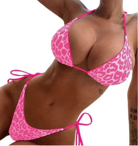 Strój Kąpielowy BIKINI Stringi Neon Wiązane Panterka L bez marki Moda Sklep EMPIK