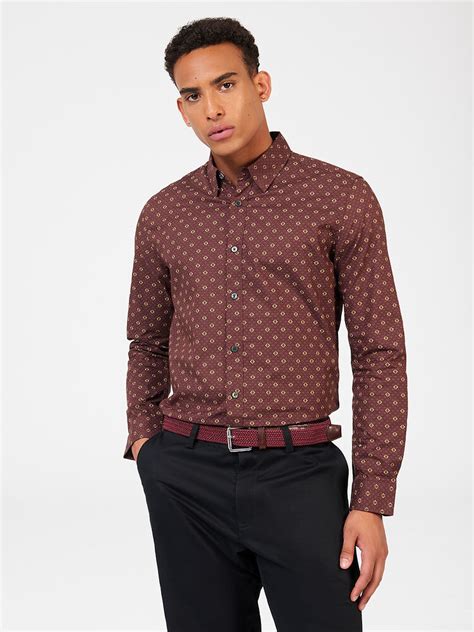 Geo Print Long Sleeve Shirt Aubergine Ben Sherman Australia