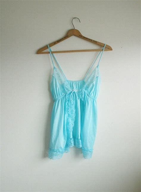 Vintage Turquoise Lingerie Cami JC Penny M 80s By DejaBlonde