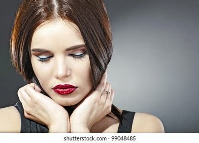 Closeup Portrait Beautiful Brunette Closed Eyes Stock Photo Shutterstock