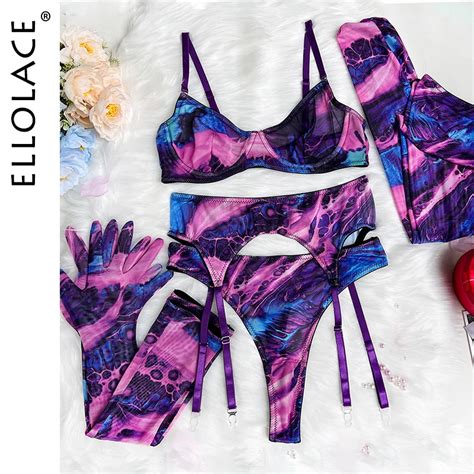 Ellolace Tie Dye Lingerie With Stocking Sleeve Sexy Fancy Underwear