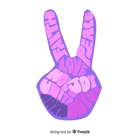 Hand Doing The Peace Sign With Hand Drawn Style Free Vector