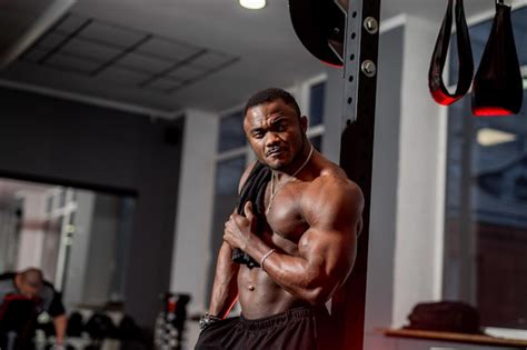 Premium Photo Handsome Sport Model African American Man Male Athlete With Naked Torso Perfect