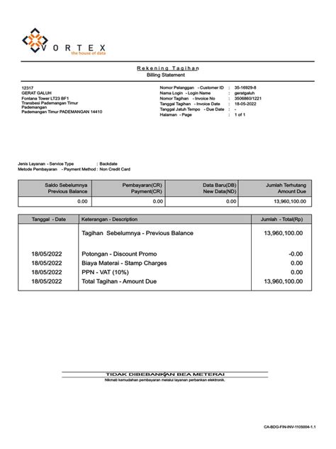 Billing Statement Vortex Pdf