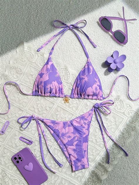 Swim Mod Set De 2 Piezas Bikini Con Estampado Floral Para Vacaciones Y Playa En Verano Moda De