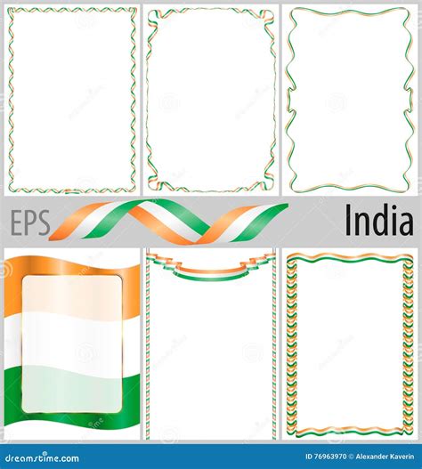 Set Of Frames And Borders With Coloring India Flag Stock Vector