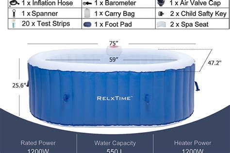 Relxtime Inflatable Portable Hot Tub Person Outdoor Air Jet Spa Oval Blow Up Hottubs With