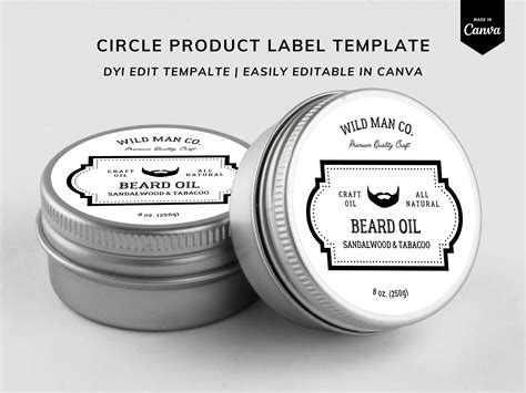 Beard Balm Label Template Canva Beard Jar Circle Label Editable Beard Oil Label Beard Care