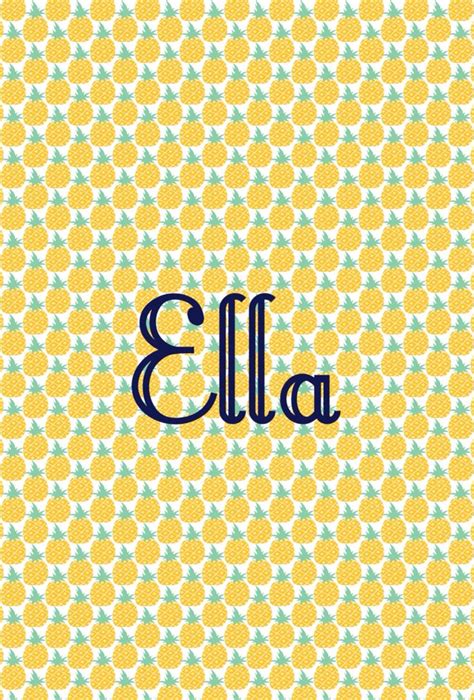 the word ella is surrounded by pineapples on yellow and blue background