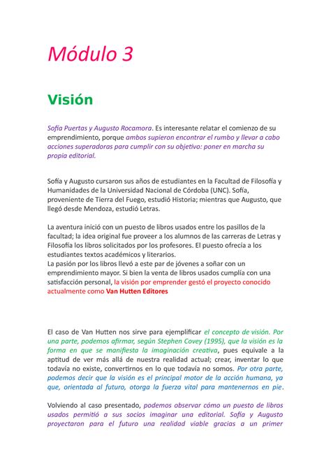 Creatividad y Emprendedorismo Modulo 3 y 4 Módulo 3 Visión Sofía