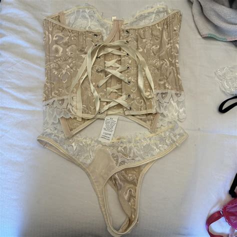 Two Piece Lingerie Bustier Lace Up Set With Matching Depop