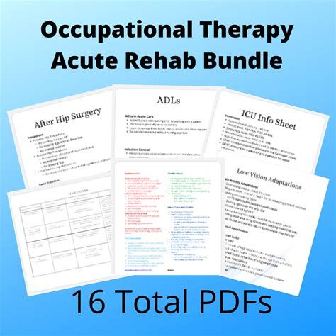 Occupational Therapy Acute Care Rehab Bundle, Cheat Sheet, Reference
