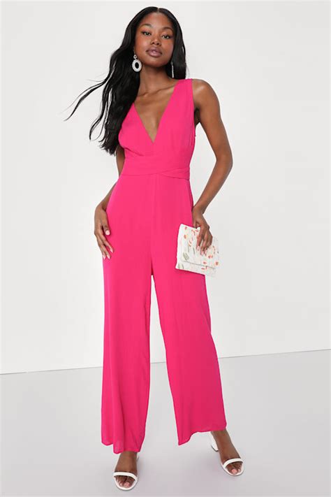Hot Pink Jumpsuit Sleeveless Jumpsuit Tie Back Jumpsuit Lulus