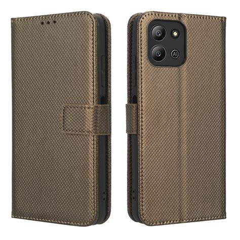 For Infinix Hot X Diamond Texture Leather Phone Case Brown Alexnld