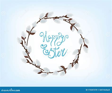 Vector Watercolor Pussy Willow Branches Circle Frame It Can Be Used For Card Postcard Cover