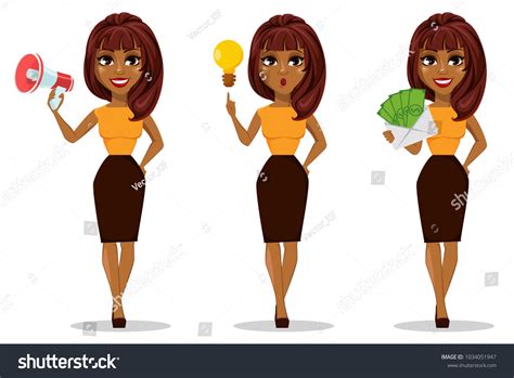 African American Business Woman Cartoon Character เวกเตอร์สต็อก ปลอด