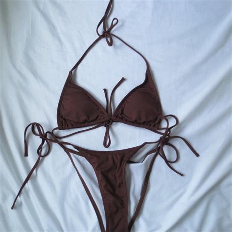 Brown Bikini Set Triangle Shape Beachwear Depop