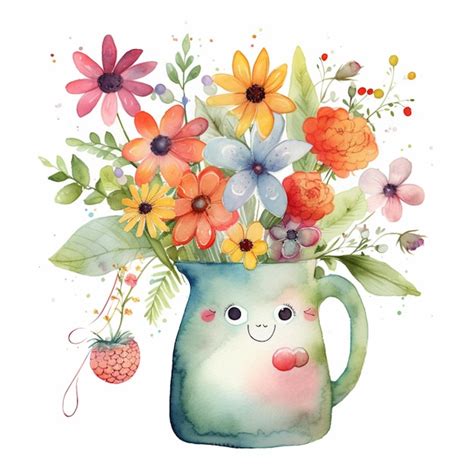 Premium Ai Image A Watercolor Drawing Of A Vase Of Flowers With A
