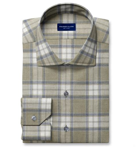 Satoyama Sage And Grey Plaid Flannel Custom Dress Shirt By Proper Cloth