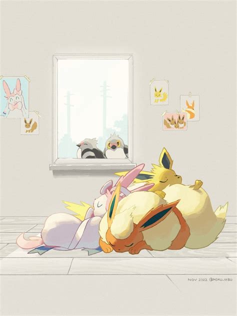 Eevee Sylveon Flareon Jolteon And Pidove Pokemon Drawn By Mokuzou