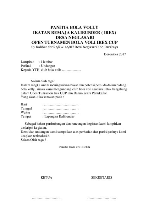 Contoh Surat Undangan Turnamen Volly Lukisan