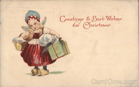 Greetings & Best Wishes for Christmas - Dutch Girl with Gifts Children