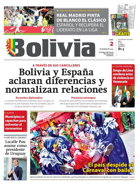 Portadas De Periódicos De Bolivia Del Lunes 2 De Marzo De 2020 Eju Tv