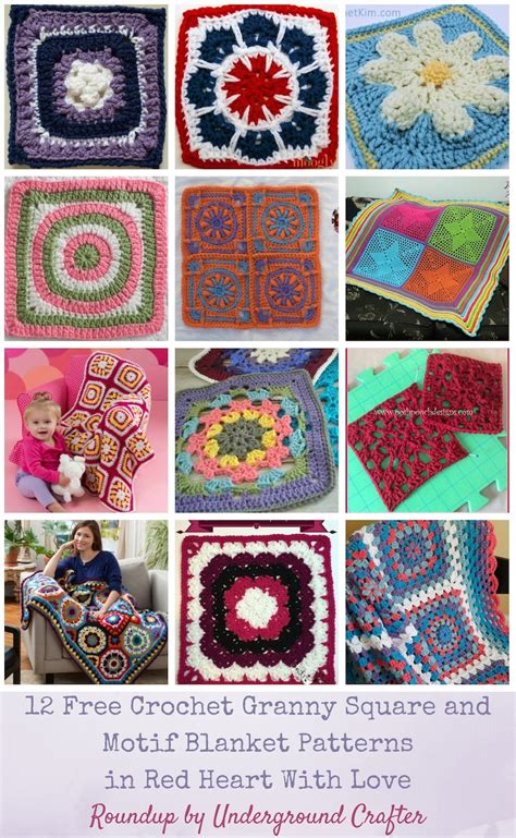 12 Free Crochet Granny Square And Motif Blanket Patterns In Red Heart