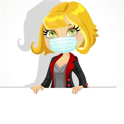 Une Jolie Fille Blonde Avec Un Masque Visage Tenant Une Grande Banni Re Horizontale Isol E Sur