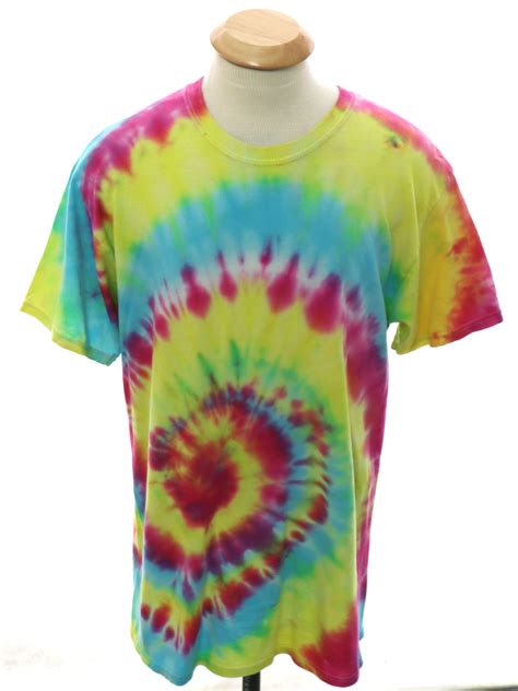 T Shirt 90s Hanes Mens Multicolor Tie Dye Background Cotton Short