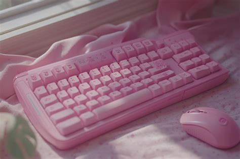Pink Keyboard And Mouse With Notepad Premium Ai Generated Image
