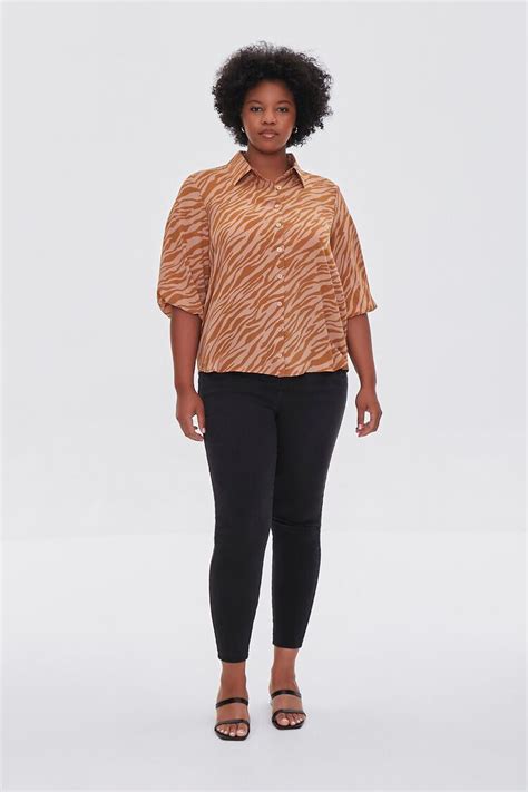 Plus Size Tiger Print Peasant Shirt