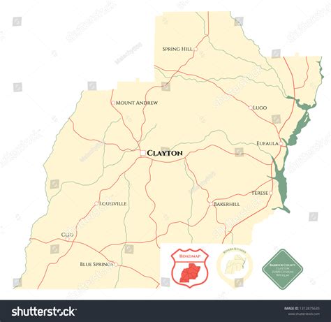 Large And Detailed Map Of Barbour County In Royalty Free Stock Vector