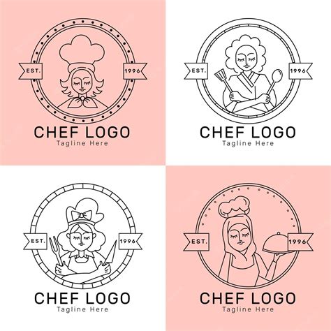 Premium Vector Linear Flat Female Chef Logo Collection