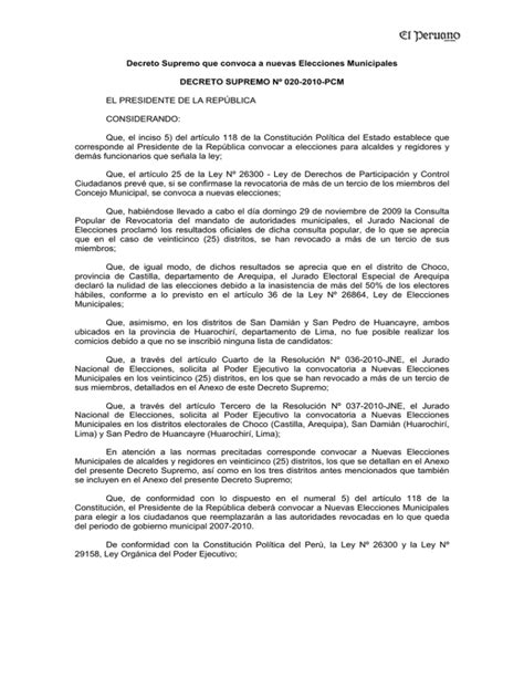 Decreto Supremo Que Convoca A Nuevas Elecciones