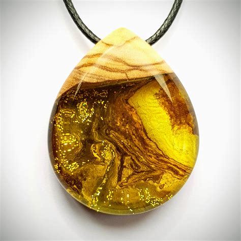 Wood Resin Pendant Olive Wood Gold