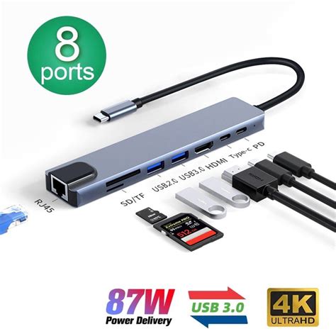 Кабели и переходники. 8 в 1 USB C концентратор Тип C 3,1 до 4K HD ...