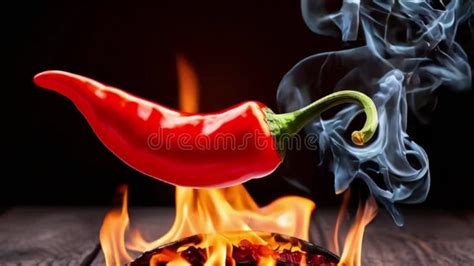 Spicy Red Hot Chili Pepper With Flames And Smoke On A Dark Stock Footage Video Of Smoky Steam
