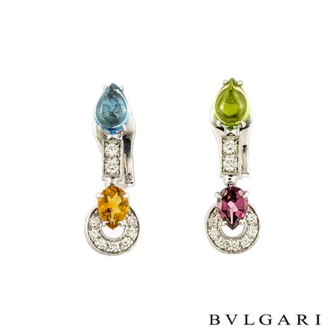 Bvlgari K White Gold Multi Gem Set Allegra Earrings Or Rich